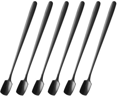 QUARKZMAN 6 Cucharillas Cuadradas para Espresso de 5.9 Pulgadas, Acero Inoxidable, Pequeñas Cucharillas Cuadradas de Café con Mango Largo para Revolver Té, Postres, Tono Oro Rosa