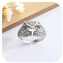 Einzigartiger Eulen-Ring für Damen und Herren, Vintage-Silber, verstellbarer Ring, Saphir, böser Blick, Eule, Tier-Statement-Ring, blauer Zirkon, Geschenk für Ehefrau, Mutter