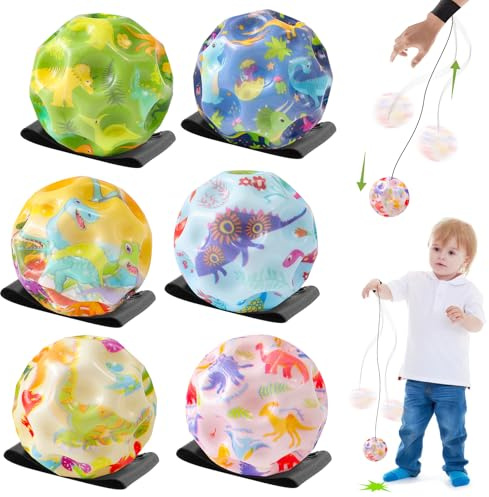 TZQFROCE Springball mit Schnur 6 Stück Springball Mit Schnur Kinder Bouncing Ball Mini Dino Jumper Ball Hüpfbälle Spielzeug Im Freien Geschenke für Kinder