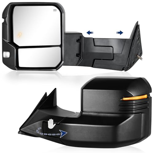 Towing Mirror Compatible with 2022-2025 Tundra with Blind Spot Monitoring Power Adjusted Heated Glass Turn Signal Backup Lamp Manual Telescoping & Folding Pair