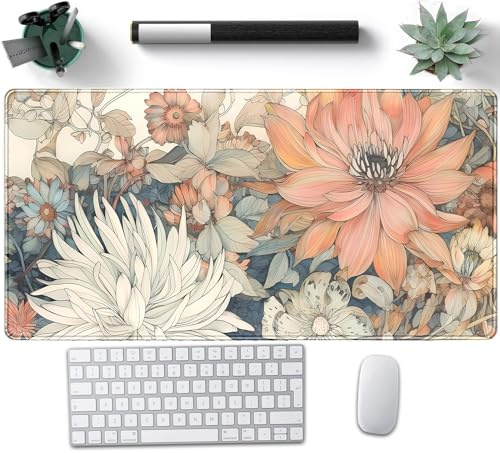 Nasdalgias Schreibtischunterlage mit japanischem Blumenmuster, Boho-Stil, ästhetische Blume, matt, für den Schreibtisch, groß, XXL, Gaming-Mauspad, erweitertes Schreibtischpad, Laptop-Tastatur
