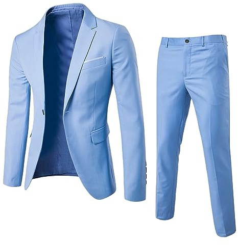 Foweknow Ensemble 2 pièces pour homme - Coupe ajustée - Style sportif et professionnel - Costume de fête moderne - Blazer classique - Smoking festif formel - Mariage - Pantalon en tissu - Tenue de