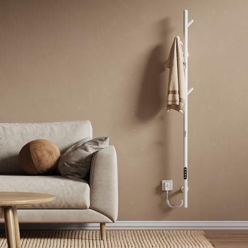 EMKE Radiador eléctrico para baño, termostato Inteligente WiFi, Calentador de Toallas eléctrico de Barra única, 150 cm de Altura, Blanco