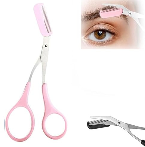 Augenbrauenschere mit Kamm, 2 in 1 Augenbrauen-Trimmschere mit Kamm, Augenbrauentrimmer-Schere, Augenbrauenschere für Männer und Frauen (Rosa)