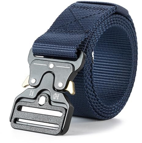 ZYEKIU Cinturon Tactico Hombre, Cinturon Tactico Hombre de Estilo Militar, Cinturón Militar Hombrev 1,5 Pulgadas Cierre Rápido con Hebilla para Montañas Escalar Entrenar (Azul Marino)