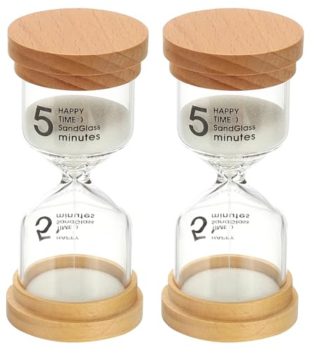 PATIKIL 5 Minuti Clessidra Sabbia, 2 Pezzi Orologio Sabbia Legno Vetro Borosilicato Sabbia Orologio Per Giochi, Aula, Cucina, Ufficio, Decorazione Casa, Bianco