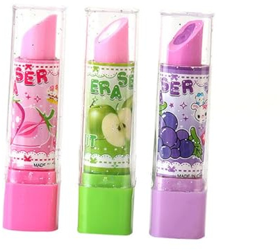 KOMBIUDA 10 Stück Lippenstift-Form Radiergummis Mit Kreativem Obst Muster Sicher Für Kinder Und Studenten Ideal Als Kreatives Geschenk Für Schule Und Büro Zufällige Farben