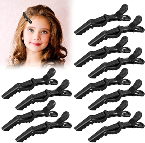 LOPHE Coccodrillo Capelli Clip, 12 PCS Fermagli per Parrucchiere Professionali, Fermagli per Capelli a Coccodrillo, Clip Donna per Lo Styling Antiscivolo, per Capelli Styling, Sectioning(Nero)