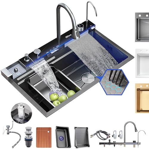 Coubird Fregadero viral multifuncional 80x45 CM, Fregadero inteligente cascada, Fregadero con escurridor cocina, Un lavatorio de cocina adecuado para la cocina y el restaurante (Gris oscuro, 80X45CM)
