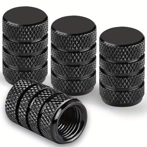 QZKJQDD 4 Pcs Tyre Valve Caps, Metal Car Dust Caps, Aluminum Tire Valve Stem Caps, Universal Tyre Valve Caps, With sealing ring, for Motorbike, Trucks, Bike, Electric Scooter, Car (Black)