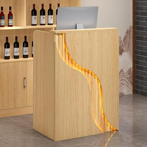 HOLGVE Empfangstheke, Empfangstresen mit LED-Leuchten, Stehtisch-Rezeption, Kassentisch for den Einzelhandel, for Kasse, Lobby, Geschäft(Brown,60xcm/23.6)