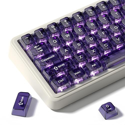 dagaladoo Purple Clear keycaps,Transparent keycaps 60 75 100 Percent,Crystal keycap Set,Shine Through Key caps Ceramic Style,MDA Profile Keyboard Key Cap for Mx Switches Mechanical Keyboard(115key)