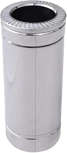 Chimney Twin Wall Flue Pipe 110mm x 180mm / 1000mm Stainless Steel Insulation Flue Liner Push-Fit System
