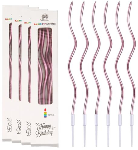 Festa Centro 24 Candele Torta di Compleanno,Candele a Spirale di Compleanno Lunga E Sottile con superficie metallica,Candela a Spirale Cupcake per Compleanno Partito Torta Decorazioni (Oro rosa)