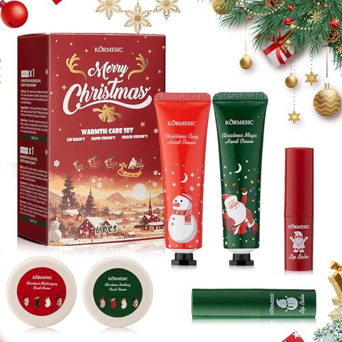 Juego de Regalo de Crema de Mano Mini, 6 Set de Regalo para Navidad | con Crema de Manos y Pies, Bálsamo Labial, para Manos Secas, Hidratante Nutritiva y Reparadora de Fragancias