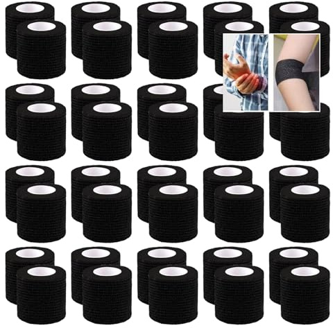Bandage Autoadhésif 40 Rouleaux, 5 cm x 4,5 m Bandages Cohesive Respirants, Bande Strapping Adhésif Fixation pour Les Humains et Les Animaux, Elastoplast Bande Adhésive pour Sports (Noir, 5cm x 4,5m)