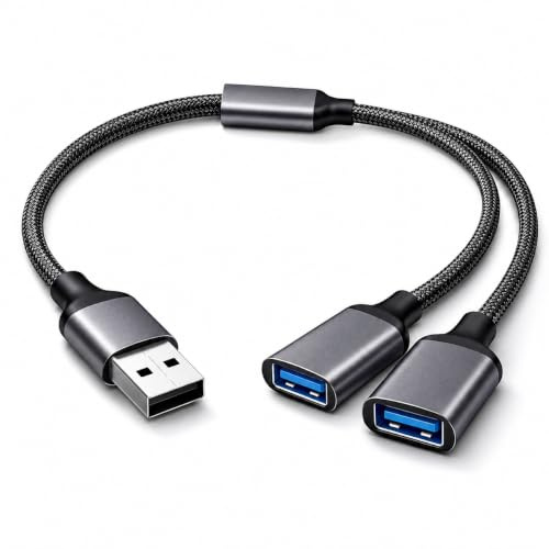 Avigers USB Splitter 1 auf 2 für Datenübertragung und Laden | 1 USB-Eingang auf 2 Anschlüsse, für Datenübertragung und Stromversorgung, geeignet für Tastatur, Maus und Drucker