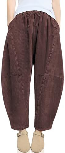 TARSE Women’s Corduroy Harem Pants Loose Fit Baggy Trousers with Pockets Casual Elastic Waist Lantern Pants, DarkCoffee, XL