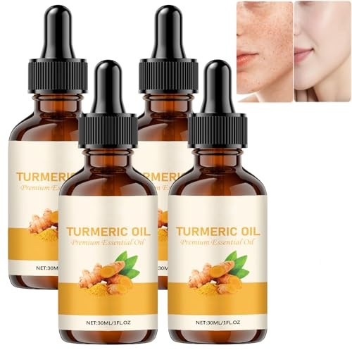 Olio di curcuma per viso e corpo, siero illuminante, olio riparatore viso anti-età per uniformare il tono della pelle, minimizzare i pori, migliorare la pelle spenta e idratare in profondità (4pcs)