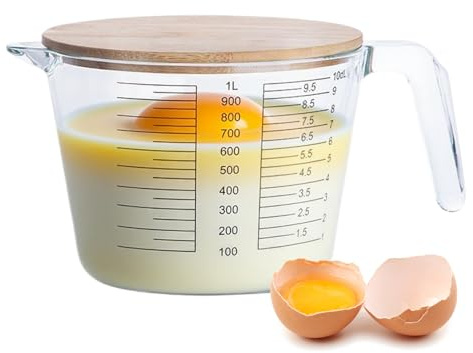 Yumneo Taza medidora, vaso medidor de vidrio para hornear, recipiente con tapa, apto para microondas para alimentos, cocina líquida, hogar, cocina, apartamento, restaurante, preparación de comidas