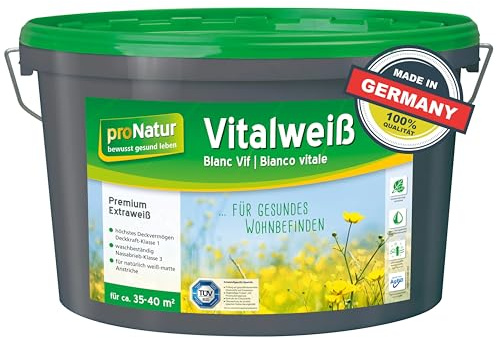 Baufan proNatur Vitalweiß 5l | Sol-Silikatfarbe | für hochwertige Innenanstriche | abtönbar | Lösungsmittelfrei | Weichmacher frei | frei von Konservierungsstoffen | Bruchsicher verpackt