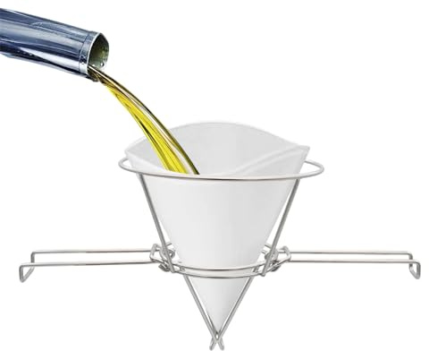 Maple Syrup Filter Stand - 19.09 Inches Deep Fryer Oil Strainer | Cone Filter Holder, Folding Arm Grease Rack 304 Stainless Steel for Cooking, Kitchen, Restaurant, Hotel and Cafe Use