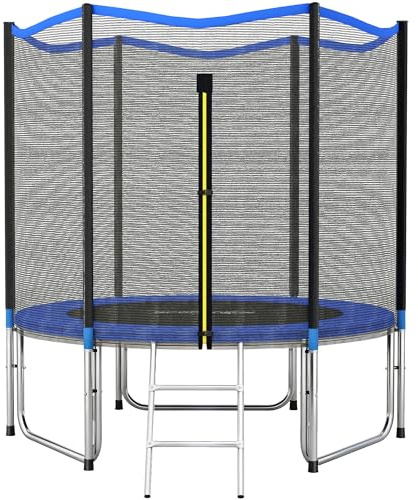 SPORTNOW Trampolino Elastico per Adulti Ø244cm, Tappeto Elastico Adulti con Rete di Protezione, Scala a 2 Gradini, Copertura di Sicurezza per Molle, Struttura in Acciaio, Portata 100kg, Blu