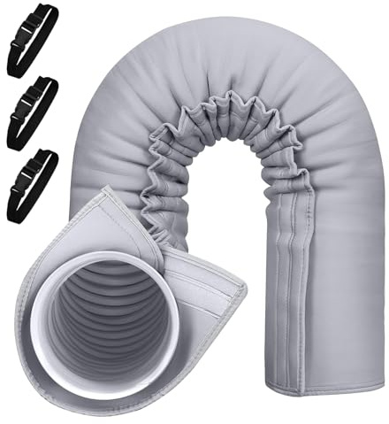 Funda de Aislamiento Portátil para Manguera de Aire Acondicionado, Cubierta de Manguera de Aire Acondicionado con 3 Correas, Tubo Flexible de Salida para Extractor de Aire Climatización (Gris*1)