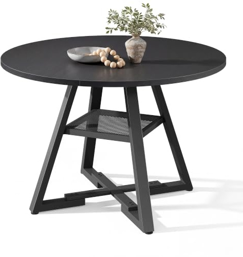Jocoevol Esstisch Runder für 2 Personen, Esszimmertisch mit Ablage, platzsparender Küchentisch aus Holz im Industrial Design (Schwarz, 80x80x76cm)