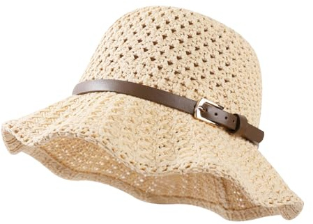 BSITSSS Sombrero de Paja, Sombrero Paja Mujer Calado, Plegable Sombrero Mujer Verano Moderno, Pamelas de Playa, Gorro Mujer Verano para Viajes y Vacaciones