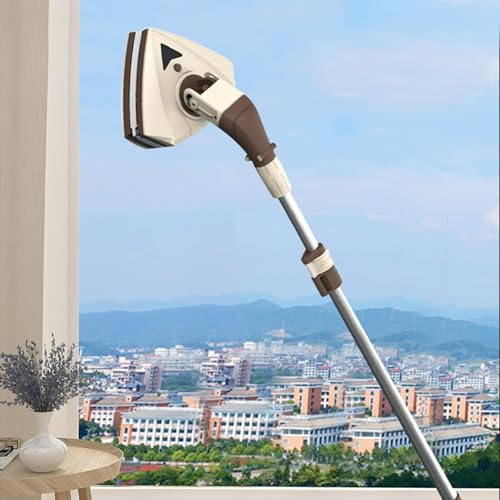 Nettoyeur de vitres magnétique, essuie-glace double face avec rotation à 360° et tige télescopique pour le nettoyage des fenêtres de grands bâtiments, convient aux vitres de 5 à 35 cm d’épaisseur