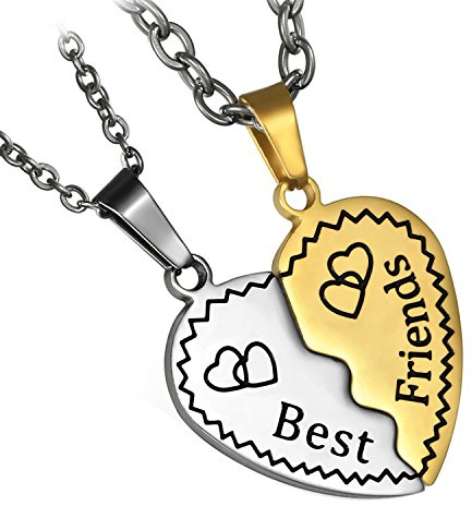 Flongo BFF kedja för 2 magnetiska vänskapskedja bästa vänner gåvor rostfritt stål halsband hjärta pussel svart silver guld med gravyr bästa vänner billig present till flickvän dotter flicka, Rostfritt