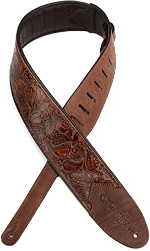 Levy's Leathers Sundance 3 wide Embossed Leather Guitar Strap; Western Series - Geramium Whiskey (M4WP-006)