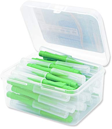 Interdentalbürsten, geschmeidiger Zahnseidekopf, Push-Pull-Kunststoff-Zahnbürsten, I-Form, Mundhygiene-Werkzeug, Reise-Grün, 0,8 mm, 40 Stück