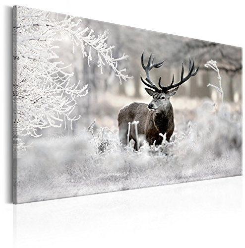murando HandArt Bilder auf Leinwand Hirsch 1 tlg Leinwandbild Wandbilder Wohnzimmer Wanddekoration Moderne Kunst - Natur Tier Landschaft g-C-0057-b-c