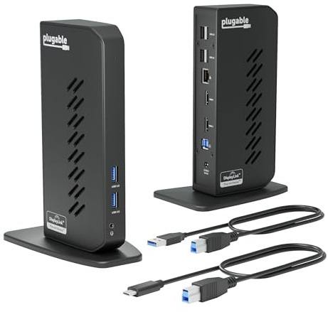 Plugable Dual 1080p HDMI Universal Docking Station for USB-C & USB 3.0 Laptop, 10 Ports, Windows/ChromeOS Plug & Play, macOS Driver Required (UD-3900Z)