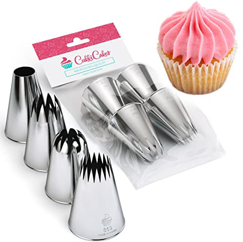 Cukkicakes Set di 4 Beccucci per Sac a Poche Grandi Professionali (849, 869, 829 e 808) per Decorare Cupcakes, Torte, Zeppole, Biscotti & Churros - Bocchette per Pasticceria prodotte in Corea