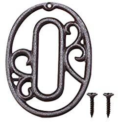Zayookey house number Hausnummer aus Gusseisen 11,5 cm Metall Hausnummern aus Rustikalem für Cafés, Bars, Restaurants, Haus, Straße, Tür, Briefkasten (Nummer 0)
