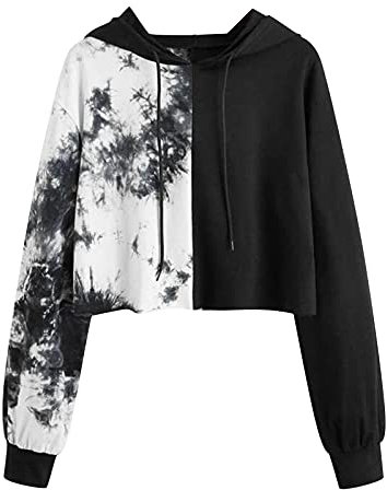 Damen Kapuzenpullover Kurz Sweatjacke Cropped Kapuzenjacke Hoodie Cropped Pullover Mädchen Bauchfrei Sweatshirt mit Kapuze Kurz Jacke Casual Langarm Shirts Kordelzug Oberteil Bluse Tops Streetwear