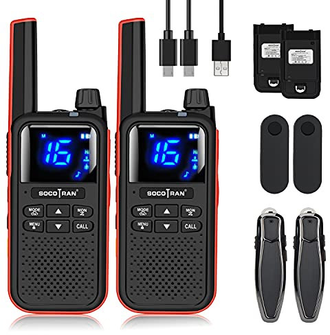 SOCOTRAN Talkie Walkie Professionnel Longue Portée 5 Miles Fortes Vibrations PMR446 16Canaux, avec oreillette Talkie-walkie sans Fil pour la randonnée, l'escalade, la Chasse (1 Paire)