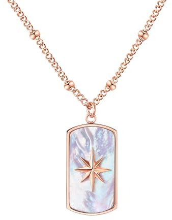Valero Pearls Damen Kette aus Edelstahl rosévergoldet mit Perlmutt Anhänger weiß Stern - Edelstahlhalskette Rosegold
