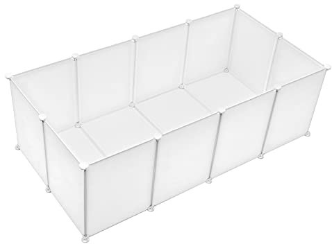 EUGAD Freigehege Kaninchen mit Bodenplatten 45cm hoch, Meerschweinchen Gehege innen, Freilaufgehege Kaninchen, Kleintiergehege Kunststoff, Gehege für Kleintiere DIY, Hamster Auslauf, BHT 142x45x72cm