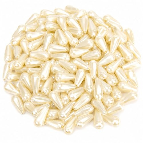 Perlin Zuchtperlen Imitat Perlen Perlmutt Wachsperlen 200 Stück 10 x 6 mm Creme Tropfen Kunstperlen für Hochzeit Dekoration Basteln