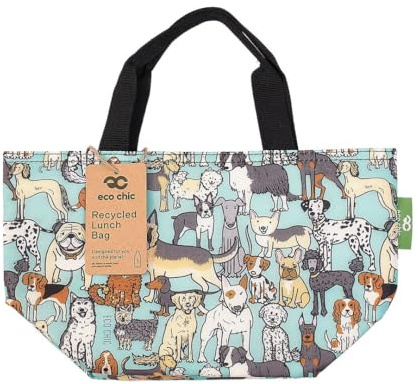 Eco Chic Lightweight Foldable Insulated Lunch Bag Water Resistant Cooler Bag (Dogs Teal)