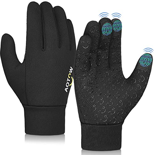 AOTOW Winter Warm Kids Cycling Gloves - Cold Weather Touchscreen Glove for Childrens Riding Bike and Football Grip Anti-Slip Outdoor Ski Sports Gloves for Boys Girls 10-12 Year Old