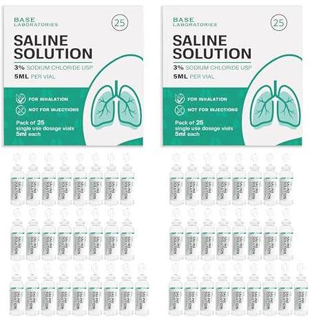 BASE LABORATORIES 3% Saline Solution for Nebulizer Machine | Saline Solution for Inhalation & Nasal Irrigation | High 3% Concentration l (25 x 2) 50 Vials 5ml Unit Dose