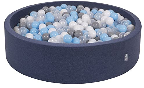 KiddyMoon Piscina De Bolas 120X30cm/200 Bolas Redondo Grande para Ninos,Hecha En La UE, Azul Marino: Gris/Blanco/Transparente/Azul Claro