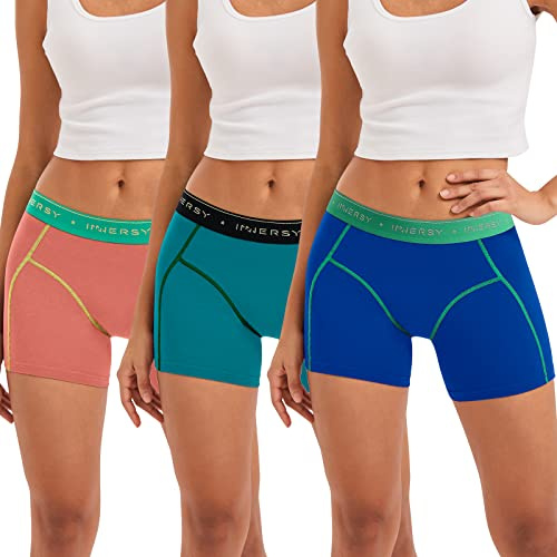 INNERSY Boxer Shorts Mujer Algodon Culotte Deporte Bragas Pantalones Cortos Debajo la Falda 3 Pack (38-40, Multicolor Brillante)