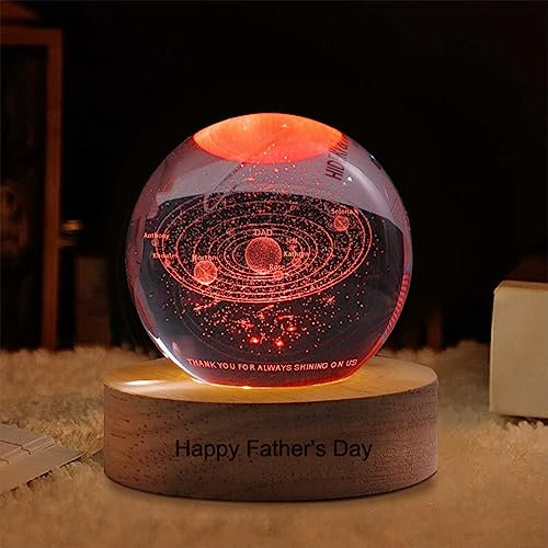 Lámpara de bola de cristal tallada 3D personalizada con nombre K9, bola de cristal con base de madera, regalo para el día del padre, marido, esposa, hijo o hija