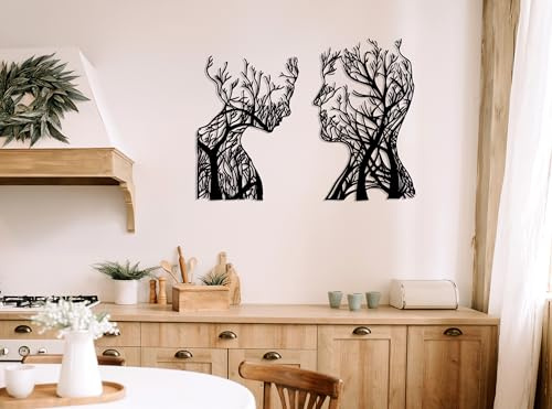 Outentin Moderne Wanddeko Wohnzimmer - Deko für Wohnzimmer Wand - 3d Wanbilder - Wandskulpturen - Große Wand Dekoration in Schwarz -Perfekt für schlafzimmer küche und büro - 85 x 64 cm (Gesichter)